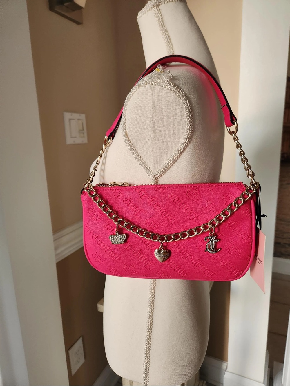 Juicy Couture Hot Pink Chain-Detail Shoulder Bag